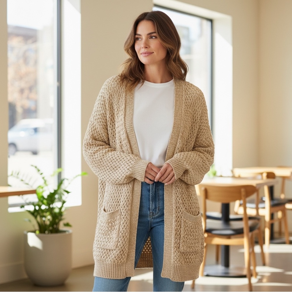 NWT Hastings & Smith Tan/White Knit Cardigan in Size 1X‎